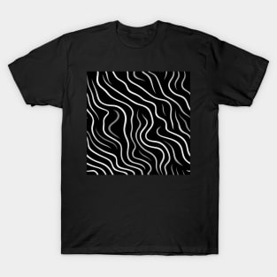 Monochrome Elegance: White Abstract Lines on Black T-Shirt